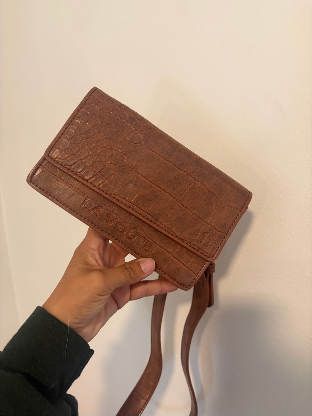 La Voûte Brown Croc-Embossed Belt Bag